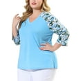 thumbnail image 5 of MODA NOVA Juniors' Plus Size V Neck 3/4 Sleeve Raglan Floral Top, 5 of 7