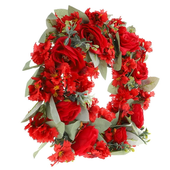MOKKHNB Hanging Faux Flowers Wreath Door Decoration Red 1Set
