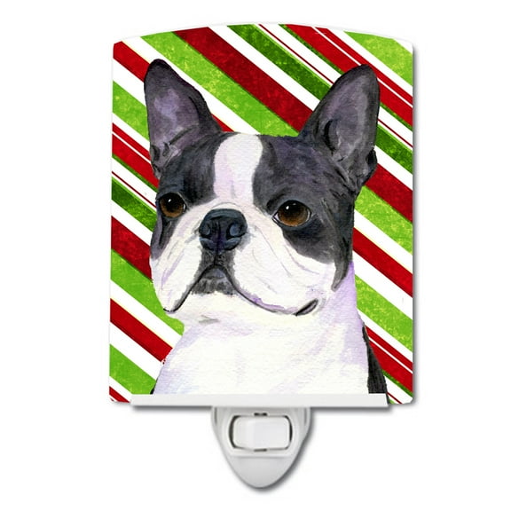 Caroline's Treasures SS4585CNL Boston Terrier Candy Cane Holiday Christmas Ceramic Night Light, 6x4x3", multicolor