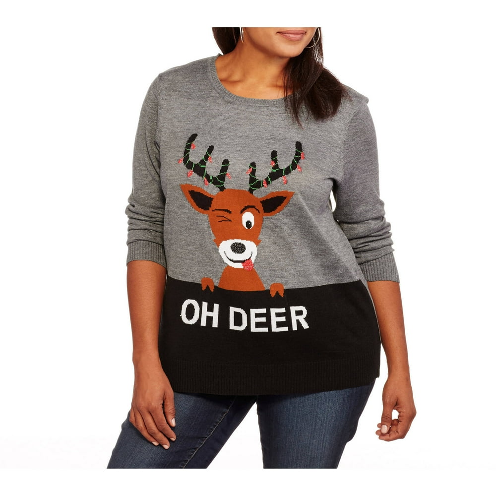 Christmas Holiday Women's Plus Oh Deer Reindeer Pullover Sweater