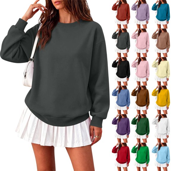 Womens Oversized Sweatshirts Hoodies Crewneck Fleece Pullover Sweaters 2026 Fall Outfits Teen Girls Winter Clothes Dark Gray XL