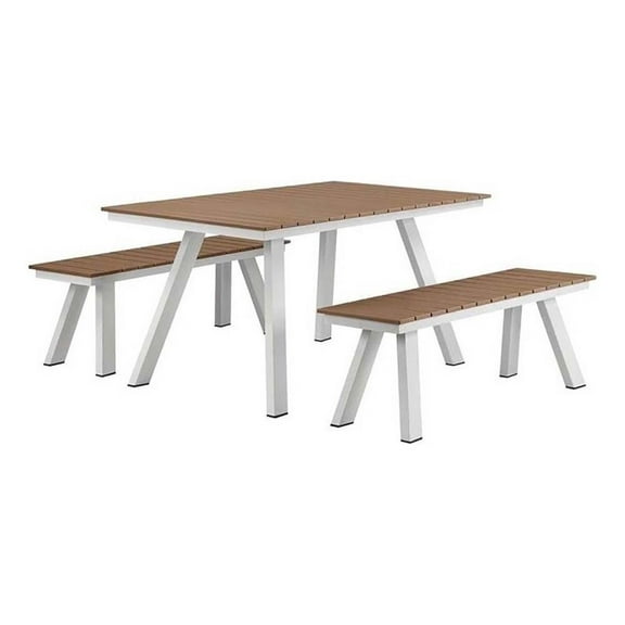 Pemberly Row 3-Piece Modern Aluminum Dining Set in Teak and White Finish
