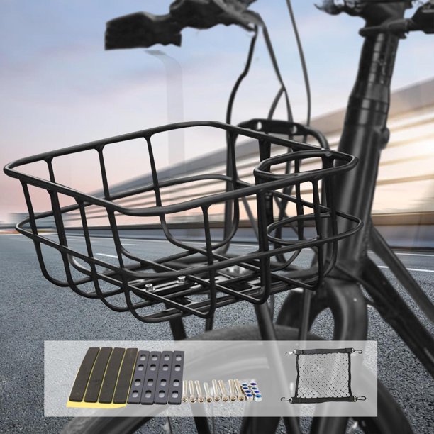 Cesta para Bicicleta, Portaequipajes Delantero Y Trasero para Bicicletas, Fácil Montaje, Cesta para Bicicleta con Marco de Aleación de Aluminio, Acces Chapa de hierro negra