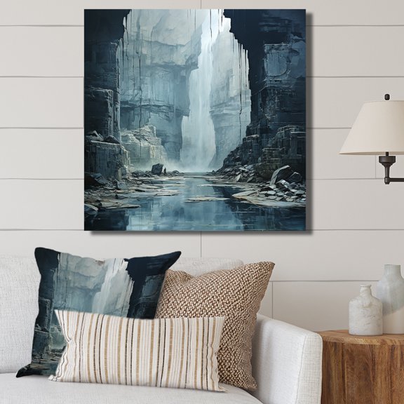 Designart "Scenic View Of Adventurous Waterfall Caves II" Waterfall Wall Art Living Room