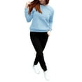 thumbnail image 3 of BLOCLOALO 2 Piece Lounge Set Long Sleeve Pullover Sweatshirts Autumn Winter Solid Color Long Pants Sports Suit Pullover Crewneck Sweaters Sweatpants and Sweatshirt Set Lounge Outfit Light Blue S, 3 of 9