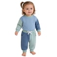 thumbnail image 2 of Kids Sweatsuit Color Block Long Sleeve Top Pants Casual Daily Wear Play Outfit for Toddler Boys Girls Light Blue 12 Months-18 Months, 2 of 3