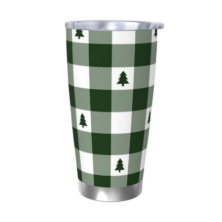 

Logiee Green White Lumberjack Plaid Print 20OZ Car Cup with Lid Stainless Steel Vacuum Insulated Double Wall Travel Tumbler Durable Insulated Coffee Mug Thermal Cup with Straw-Without Straw