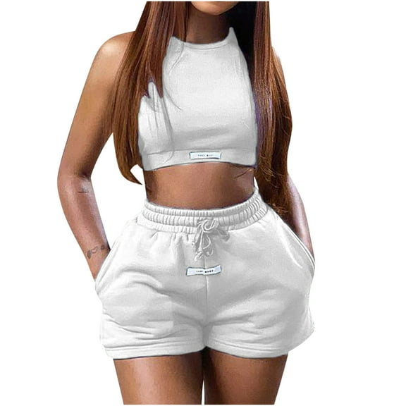 Wenini 2 Piece Outfits for Women Up to 65% Off Women Round Neck Summer Casual Fashion Solid Color Two-Piece Sports Set Loose Fit Casual Elegant Two-Piece Sports Set