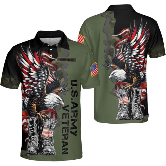 Custom US Army Polo Shirts for Men Women Personalized Military Veteran Shirt Veterans Pride American Flag Gifts Memorial Day (S)