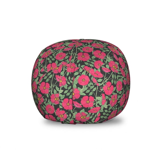 Floral Storage Toy Bag Chair, Rose Canina Flower Continuous Feminine Pattern, Stuffed Animal Organizer Washable Bag, Small Size, Ruby Hunter Green, by Ambesonne