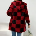 thumbnail image 4 of Dweltoz Fleece Flannel Jacket for Women Plus Size Plaid Lined Open Front Hoodies Oversized Winter Warm Jacket Shacket Fuzzy Cardigan Sweater with Pockets,Red M, 4 of 6