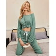 thumbnail image 4 of Ekouaer Womens Pajamas Set Ribbed Knit Long Sleeve Pullover Top Jogger Pants Set 2 Piece Lounge Set Sleepwear Tracksuit, 4 of 14