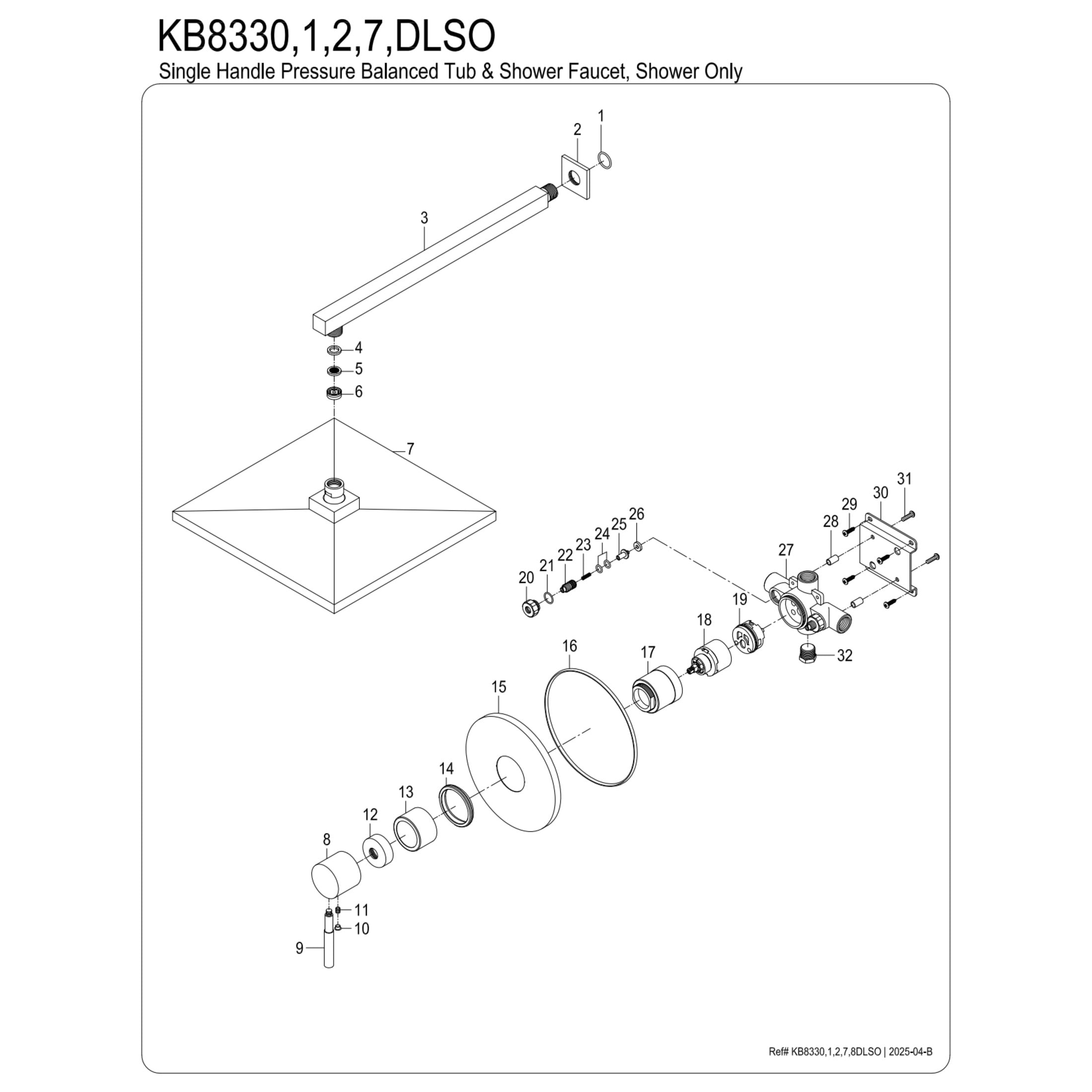 Kingston Brass KB8332DLSO Concord Single-Handle Pressure Balanced Shower Faucet, Polished Brass