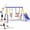 Yellow+Blue, variant on 3 in 1 Metal Swing Set Outdoor , SHINPT Toddler Swing Set for Backyard, Tall Swing Set with Slide, Saucer Swing Seat, Belt Swings Seat, Heavy Duty Swing Set for kids, Kids Playset Outdoor