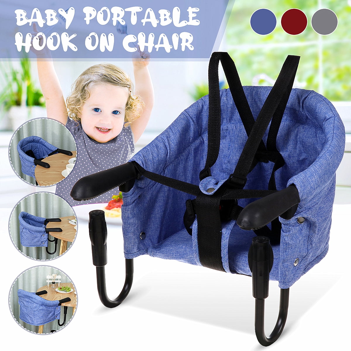 Blue Chaise de Table Hook-On Chair and Portable High Chair 
