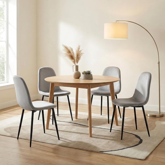 Ensemble de 4 Chaises de Salle à Manger Vita - Chaise d'Appoint Moderne en Velours Gris Pâle avec Pattes en Métal Noir - Élégante Chaise Latérale Rembourrée pour Salle à Manger, Cuisine Ou Salon - Assemblage Facile