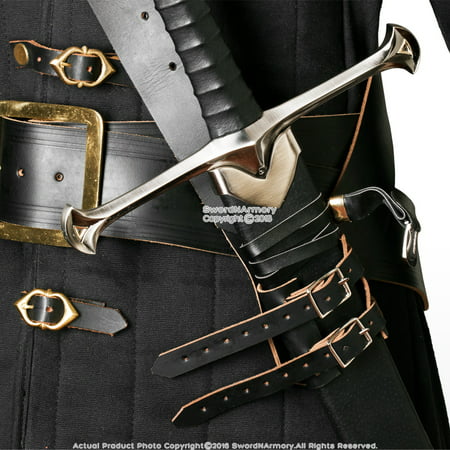 Black Genuine Leather Sword Belt Frog Hanger Baldric Renaissance Costume