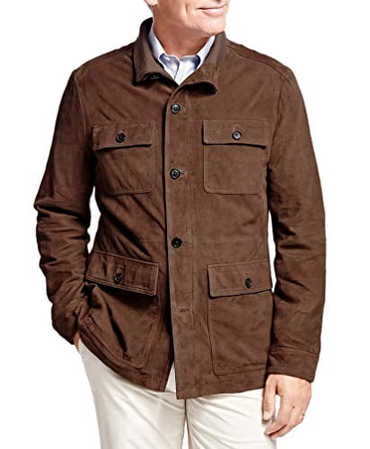 Suede Leather Zip Up Field Coat Jacket 