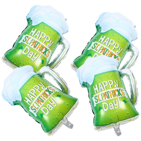 OUNONA 4pcs Assorted Color St. Patrick's Day Aluminum Film Balloons Beer Glass Design for Party Decoration