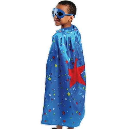 Kid Fun Halloween Superhero Star Costume Cape, Blue Red, One-Size 30