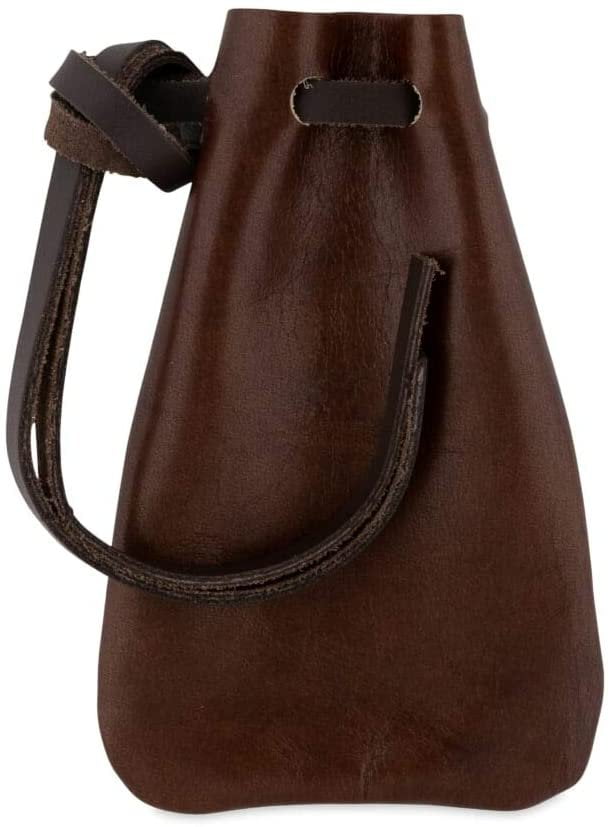 Medieval LarpSCA Reenactment Old Tobacco Leather DRAWSTRING MONEY POUCH BAG 
