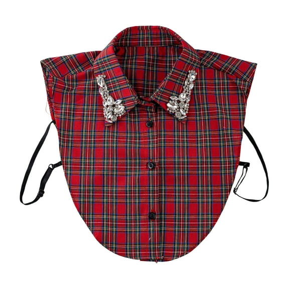 Huankd Red Christmas Plaid Rhinestone Detachable Collar, Detachable Collars for Women, Womens Dickie Collar