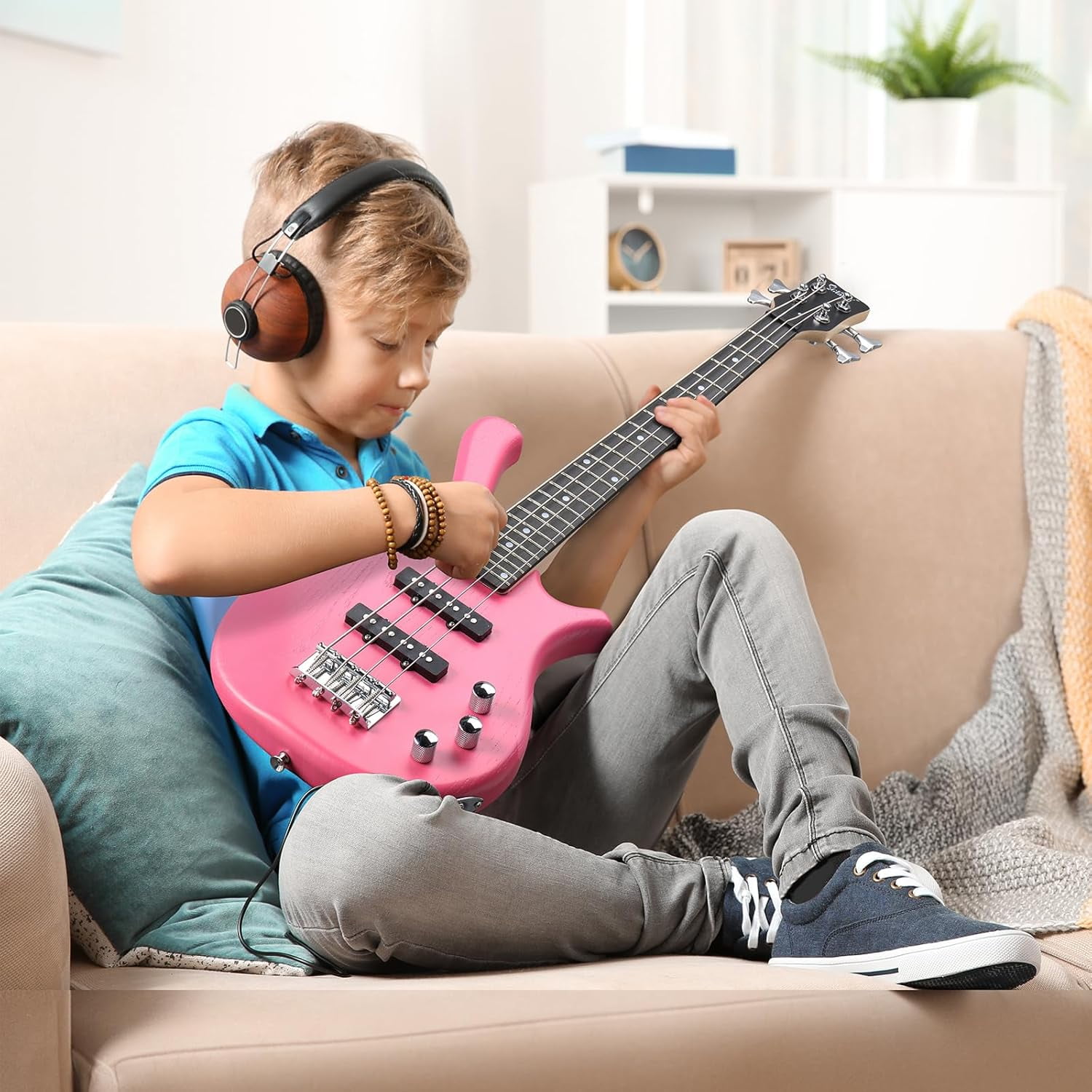 GLARRY 4 String Electric Bass Guitar, 36-inch Bass Guitar Beginner Kit with Cable, Strap and Bag for Kids, Boy and Girl (Dark Blue)