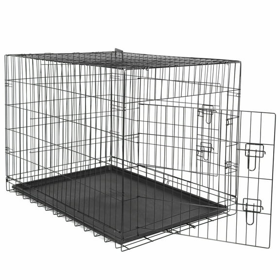 ZOPan 42" Large Dog Crate House Kennel Folding Pet Cage 2 Doors With Tray Black