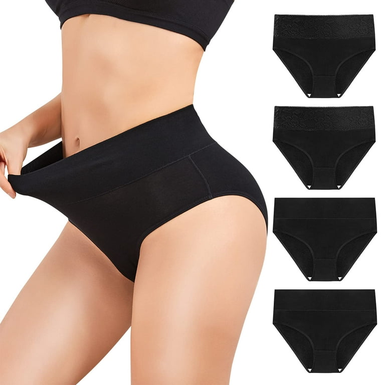 Women's High Waisted Cotton Underwear Ladies Soft Full Briefs Panties  Multipack Black 