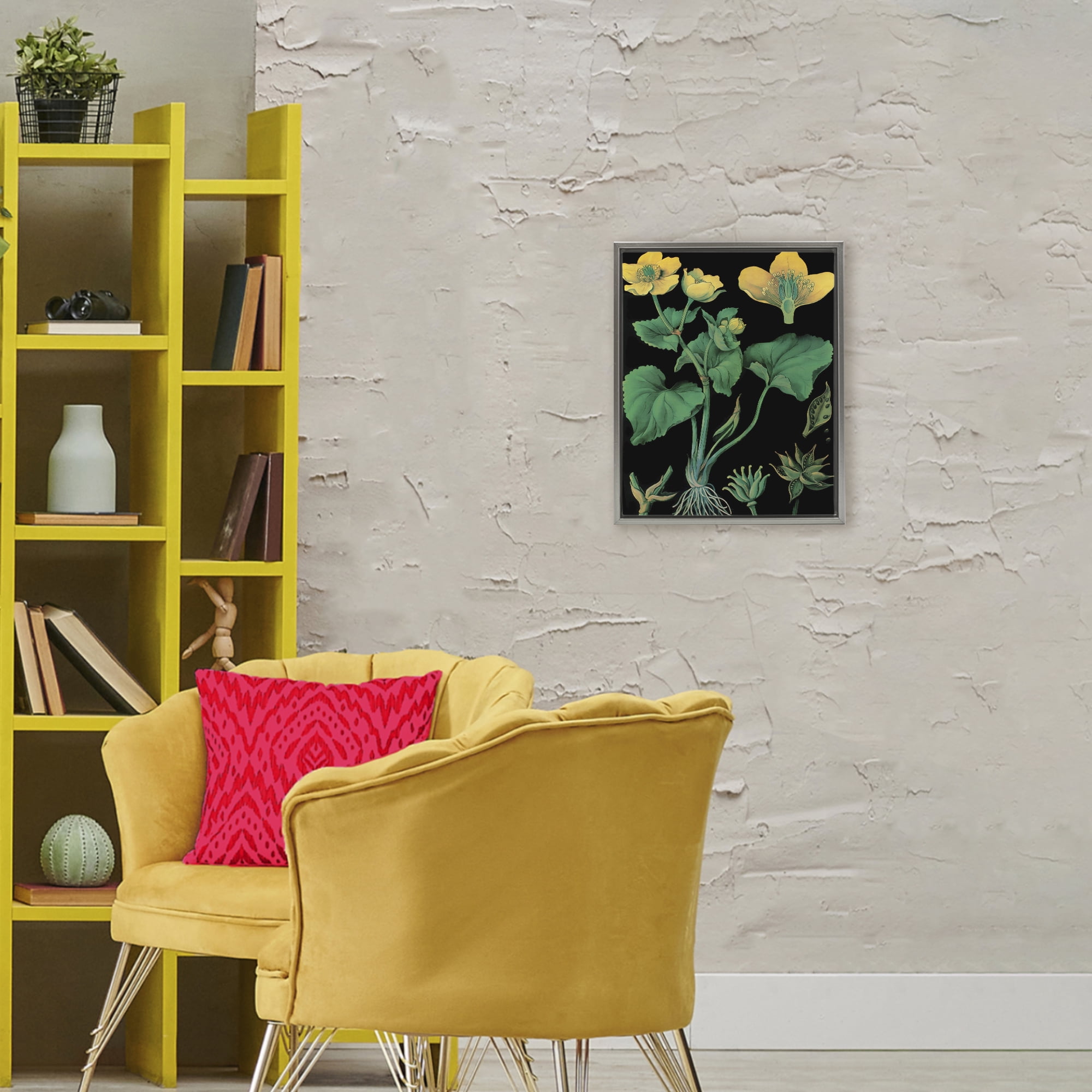 Stupell Industries Marsh Marigold Illustration Study Gray Framed Floater Canvas Wall Art, design by Vintage Hustle