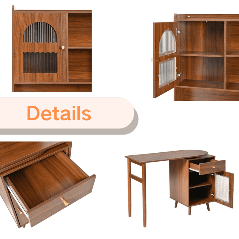 Bellemave L Shaped Desk with 90° Rotating Desktop, Home Office Computer Desk with Storage Cabinets and Shelves, Farmhouse Corner Writing Desk for Study or Small Space, Walnut
