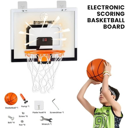 Basketball Hoops Indoor for Kids 15.7" x 11.8" - Automatic Scoring Basketball Goal Mini Basketball Hoops for Door with Lights & Sound for Kids Adults