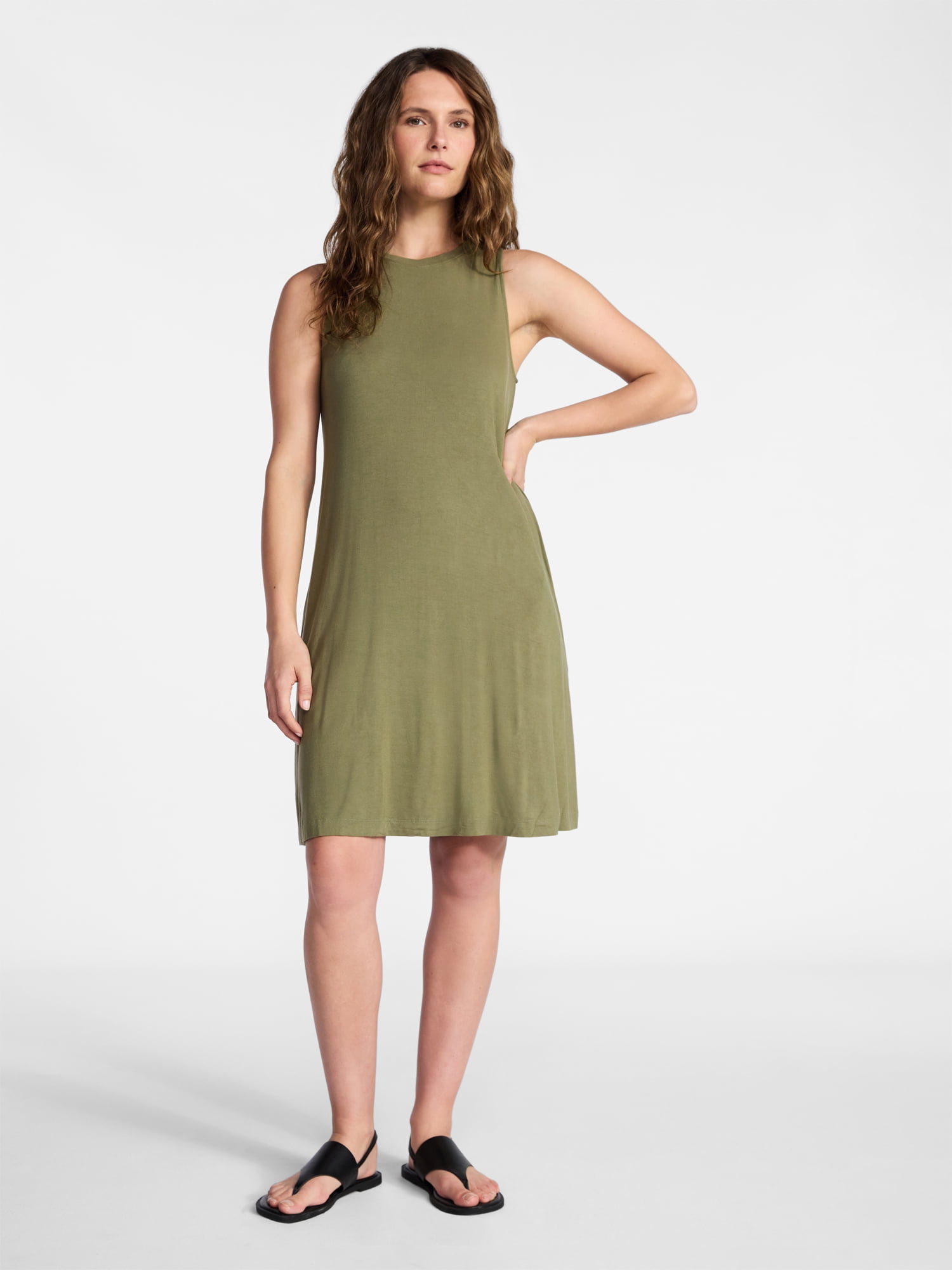 Time and Tru Women’s Sleeveless Knit Swing Dress, Sizes XS-XXXL