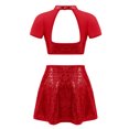 thumbnail image 2 of YiZYiF Kids Girls 2 Piece Sequins Dance Crop Top with Skater Skirt Set for Ballet Lyrical Dancewear Red 12, 2 of 5