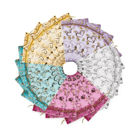 Heart Printed Organza Bags Wedding Favor Bags Favour Bag Gift Bags Rectangle Mixed Color 18x13cm 90pcs/set