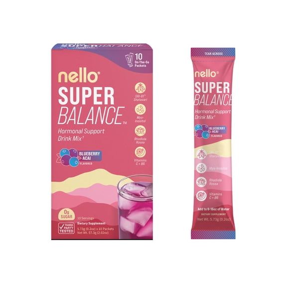 Nello Superbalance Hormone Support Flavored Drink Mix Packets, Blueberry Acai, 2 oz, 10 Count