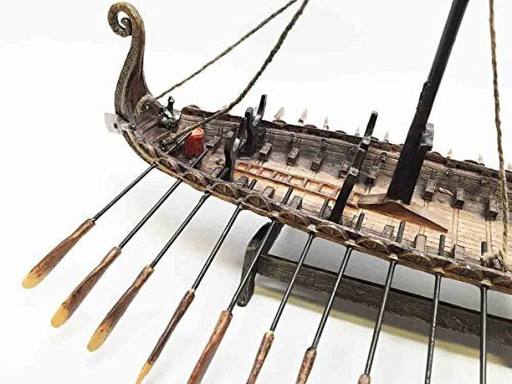 Scandinavian Viking Middle Ages War Ship Vessel Battle Longship Prototype Sculpture Figurine With Stand
