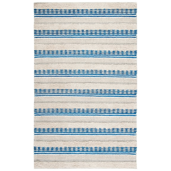 SAFAVIEH Natura Ermintrude Striped Cotton Area Rug, Beige/Navy, 5' x 8'