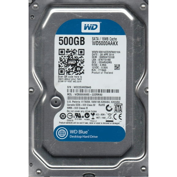 WD5000AAKX-22ERMA0, DCM DGRNNT2CGB, Western Digital 500GB SATA 3.5 Hard Drive