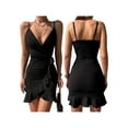 thumbnail image 4 of VISgogo Vestido de tirantes para mujer, tirantes finos, cuello en V, volantes, irregular, ajustado, minivestido de verano para fiesta de club VISgogo  moda, 4 of 5