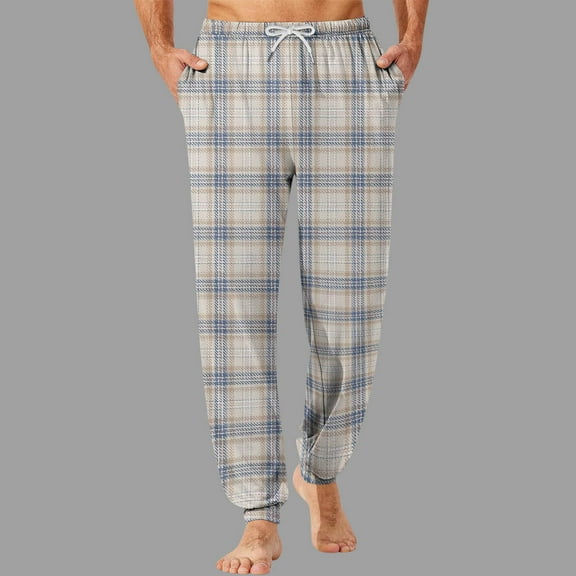 QLEICOM Mens Pajama Pants,Mens Lounge Pants,Men's Plaid Sleep Pants with Drawstring Waist and Cuffed Ankles for Lounge Comfortable Soft Pajama Pants Feature Side Pockets and Relaxed Fits