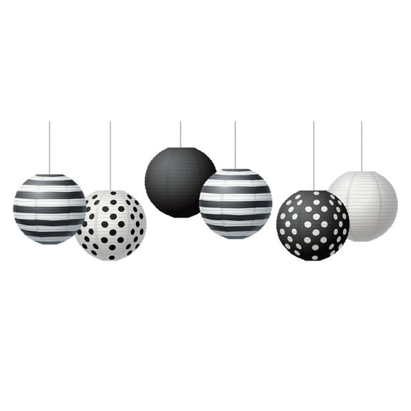 Teacher Created Resources Black & White 8" Hanging Paper Lanterns, Pack of 6