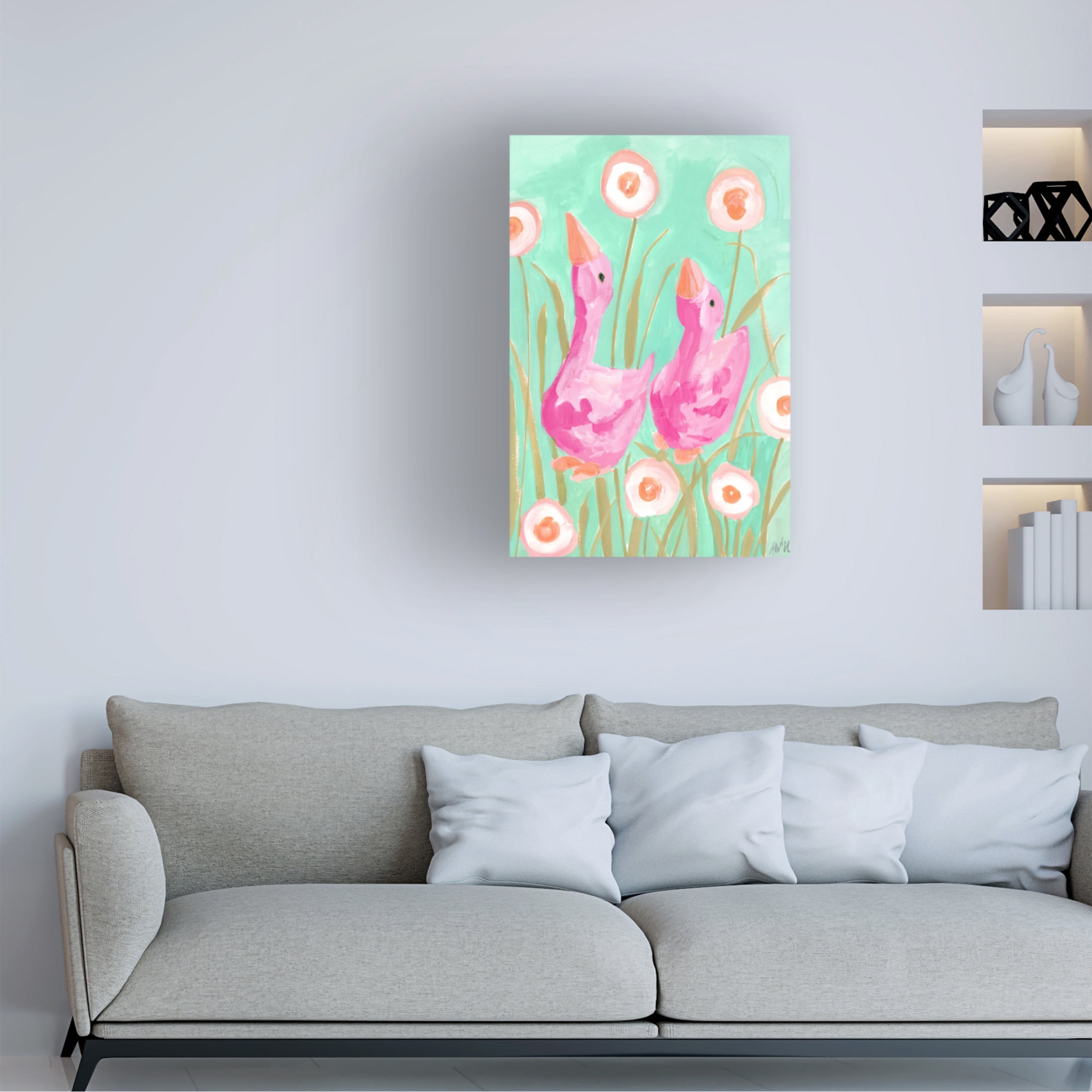Trademark Fine Art Ania Zwara Pink Gees In The Garden Canvas Wall Art