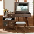 thumbnail image 3 of MODERNLUXE 3-in-1 Vanity Desk with Lighted Flip-Top Mirror, Makeup Dressing Table with Stool,Adjustable Cabinet,3 Drawers & Open Storage Compartment for Bedroom, Walnut, 3 of 11