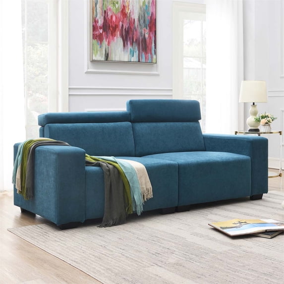 Shunda K 87*34.2'' 2-Seater Sectional Sofa Couch with Multi-Angle Adjustable Headrest, Spacious and Comfortable Velvet Loveseat for Living Room,Studios, Salon