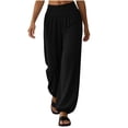 thumbnail image 4 of Women Solid Elastic High Waist Loose Cuffed Jogger Pants, Side Pockets Full Length Casual Sports Loungewear Trousers for Daily Hang-out Black M(M), 4 of 8