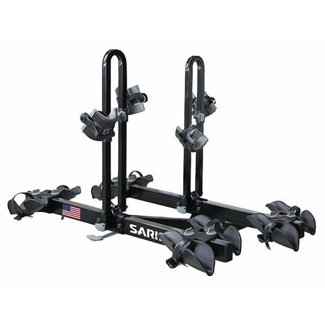 Saris Bike Rack 4414B Freedom; 2 Inch Receiver Hitch Mount; Holds 4 Bikes; Up To 190 Pound Weight Capacity; Bike Tire Clamp; Without Lock; Foldable; Black; Steel