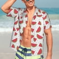 thumbnail image 7 of Logiee Hand Drawn Watermelon Print Mens Hawaiian Shirts,Loose-Fit Short Sleeve Button Down Tropical Aloha Beach Shirt,Summer Vacation Wedding Tops,Medium, 7 of 7
