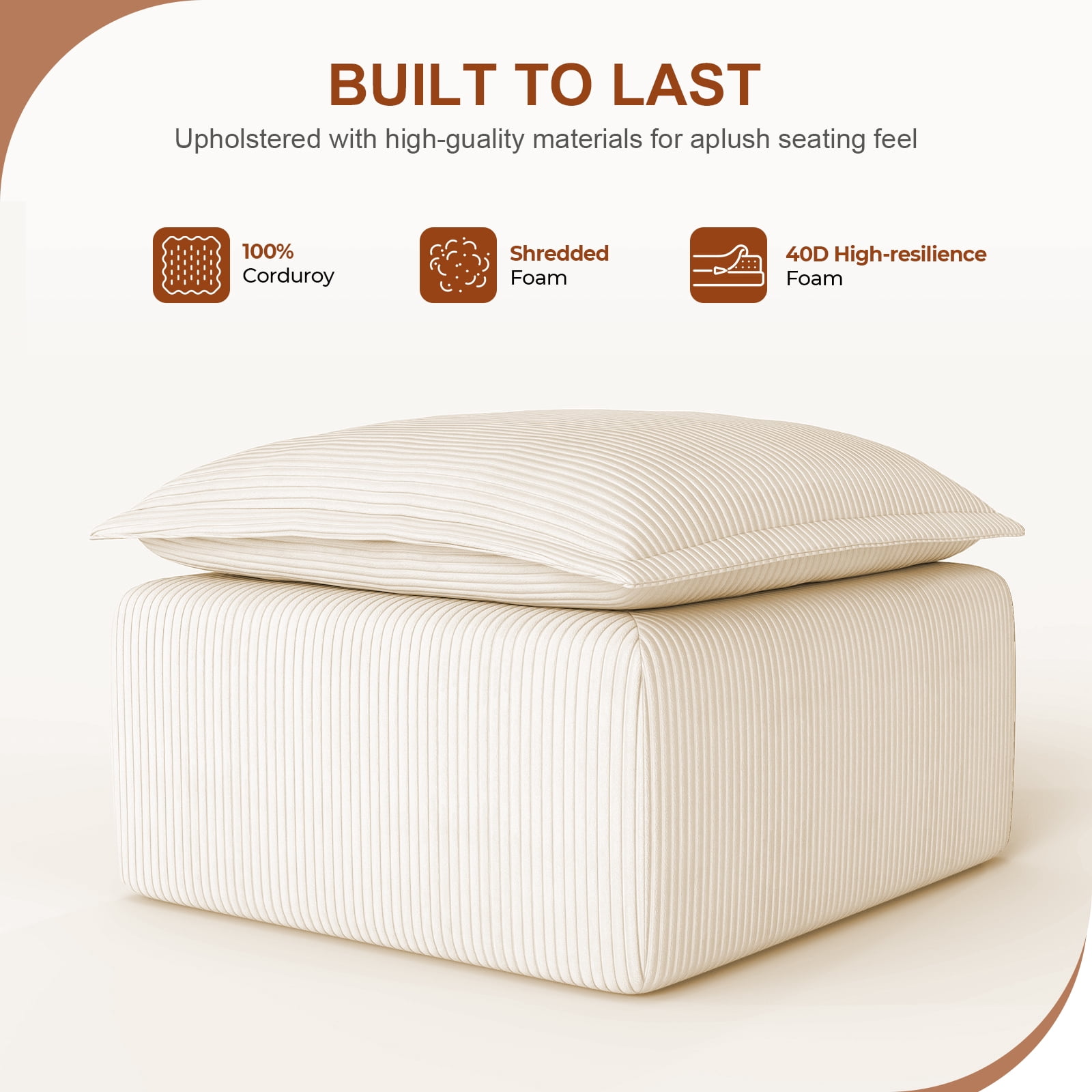 Corduroy Ottoman Pouf for Modular Sectional Sofa Upholstered Footrest Stool for Living Room Beige