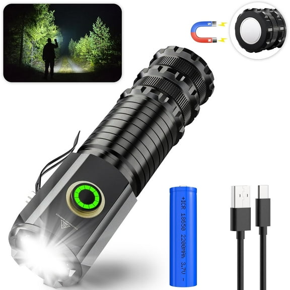 LED Small Powerful Flashlight USB-C Rechargeable, Super Bright Mini Flashlight 5 Modes EDC Flashlight with Clip and Magnet, IPX5 Waterproof Tactical Flashlight for Camping,Hiking,Emergency.